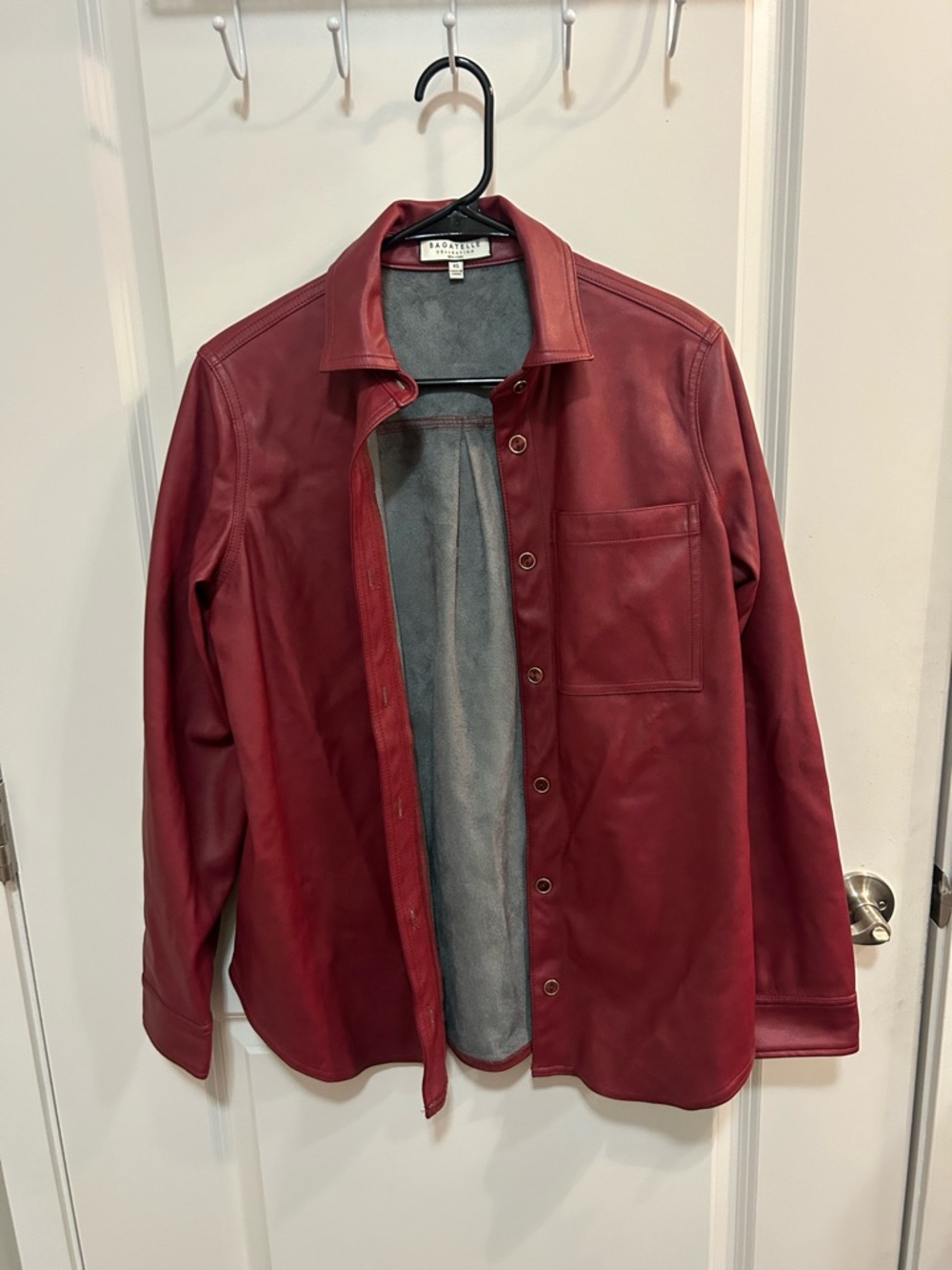 Bagatelle Polyurethane Faux Leather Jacket XS Moto Jacket Button Front